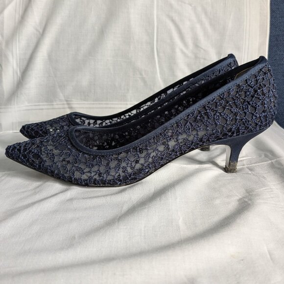 Adrianna Papell Navy Blue Dress Shoes, Kitten Heel - Picture 3 of 4